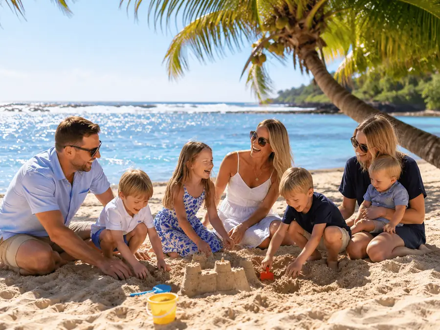 Family on the beach in Sri Lanka